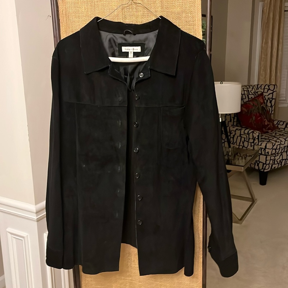 Yvonne & Marie Genuine Leather / Suede Shirt Jacket. Size 14 Black